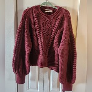 Chunky Burgundy Cable-Knit Sweater Anthropologie